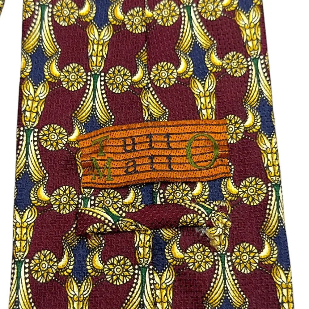 Tutto‎ Matto Mens Silk Dress Tie Made in Italy Geometric Gold Pattern 60 3.75